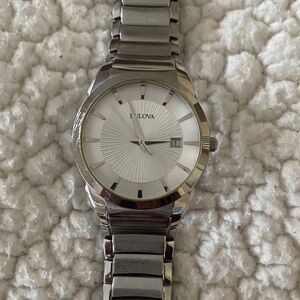 Bulova Stainless Steel Watch with White Dial